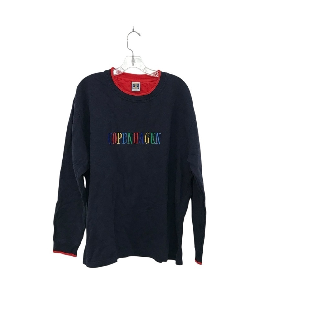 Vintage Danmark Copenhagen Sz XXL Navy Crew Neck Sweatshirt Embroidered